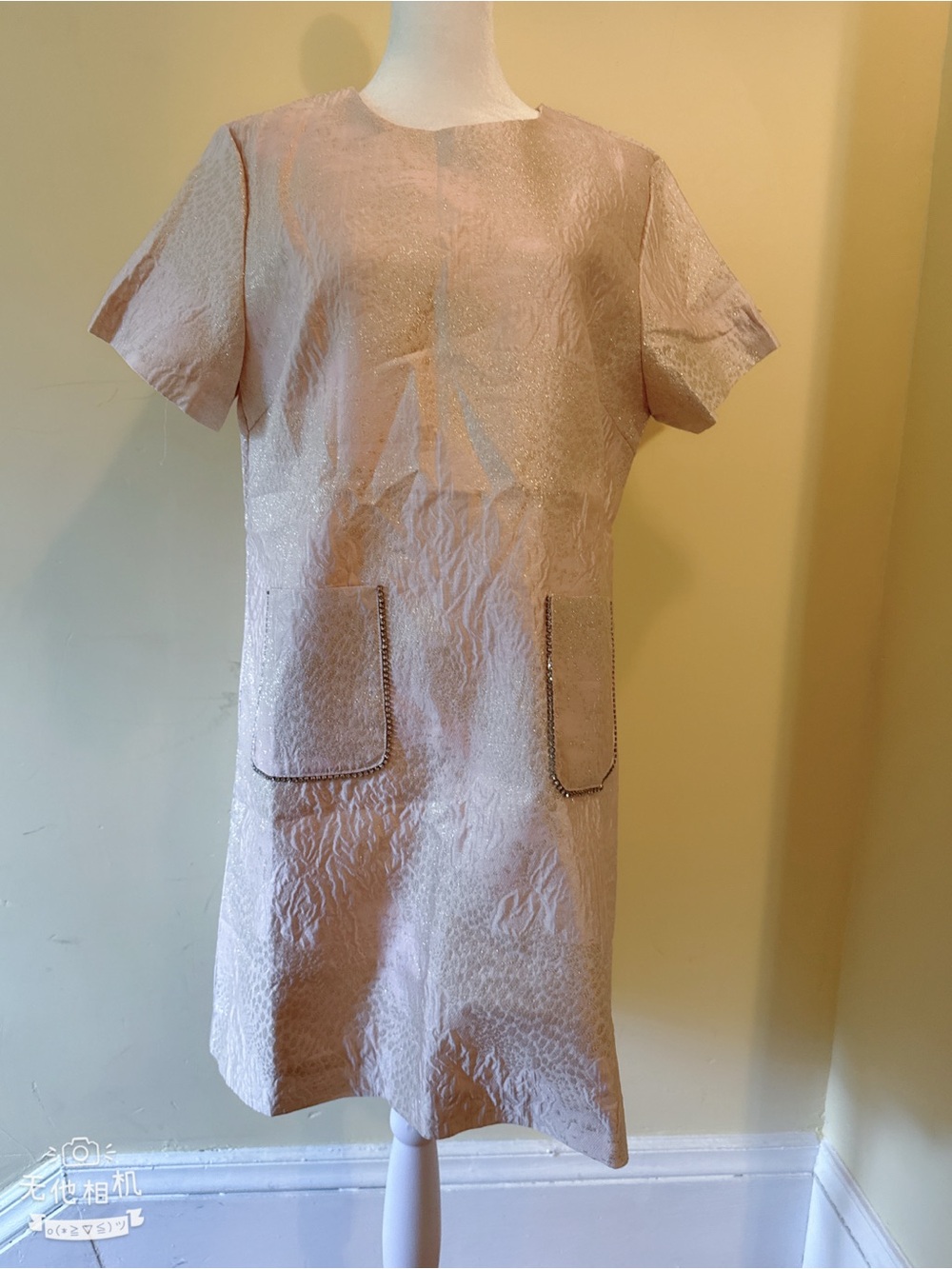Textured Short Sleeve Shift Dress in Light Blush